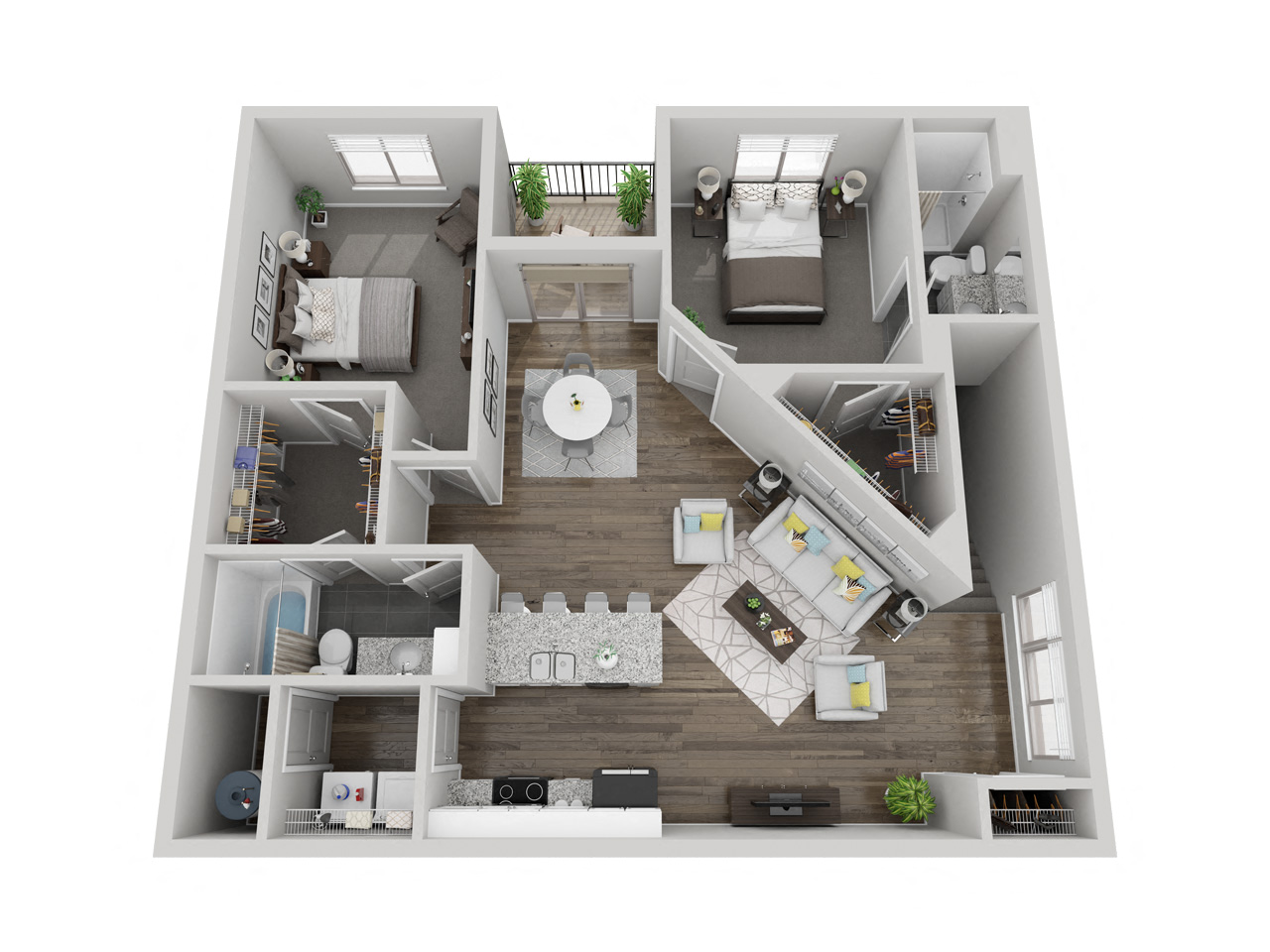 Floor plan for 2 beds, 2 baths, 1132 sqft